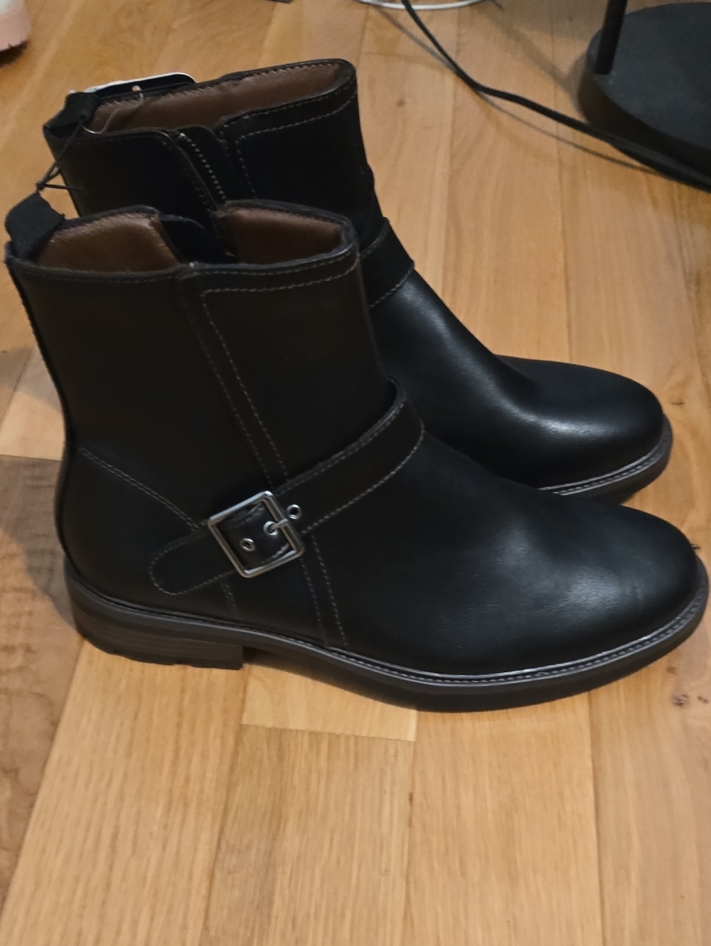 Men's Black Faux Leather Chelsea Boots with Buckle